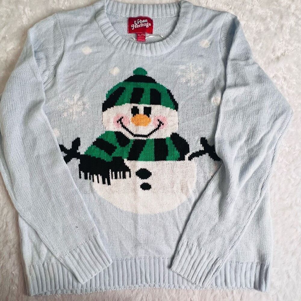 Urban Heritage Womens Light Blue Snowman Crew Christmas  Sweater Size XL